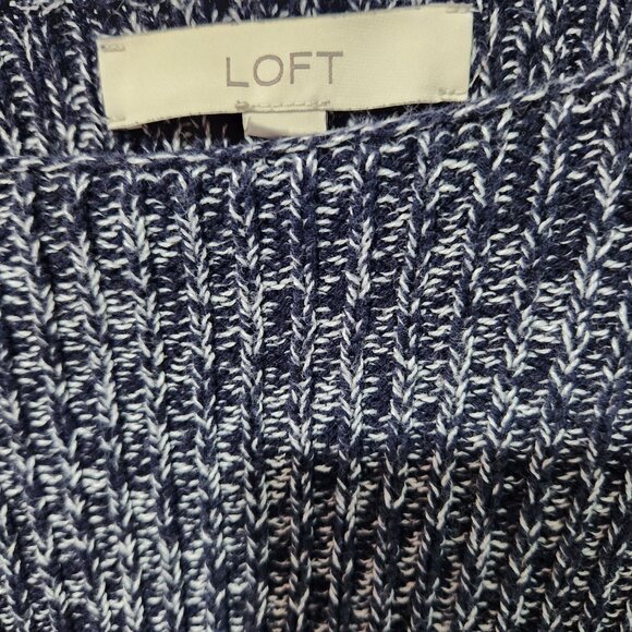 Ann Taylor LOFT Women's Navy Blue and White Boat Neck Cotton Blend Sweater Small - Picture 3 of 6